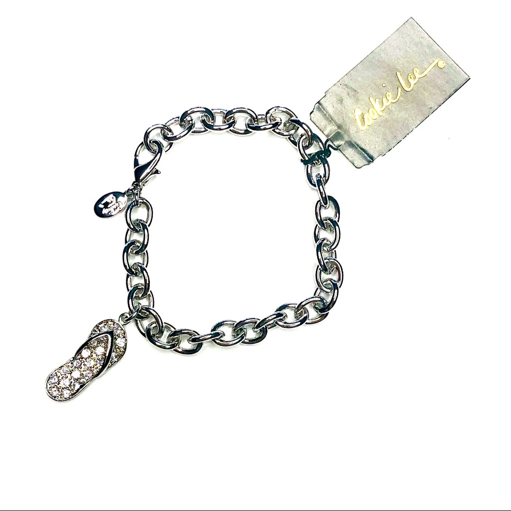 Cookie Lee Rhinestone Flip Flop Silver Bracelet